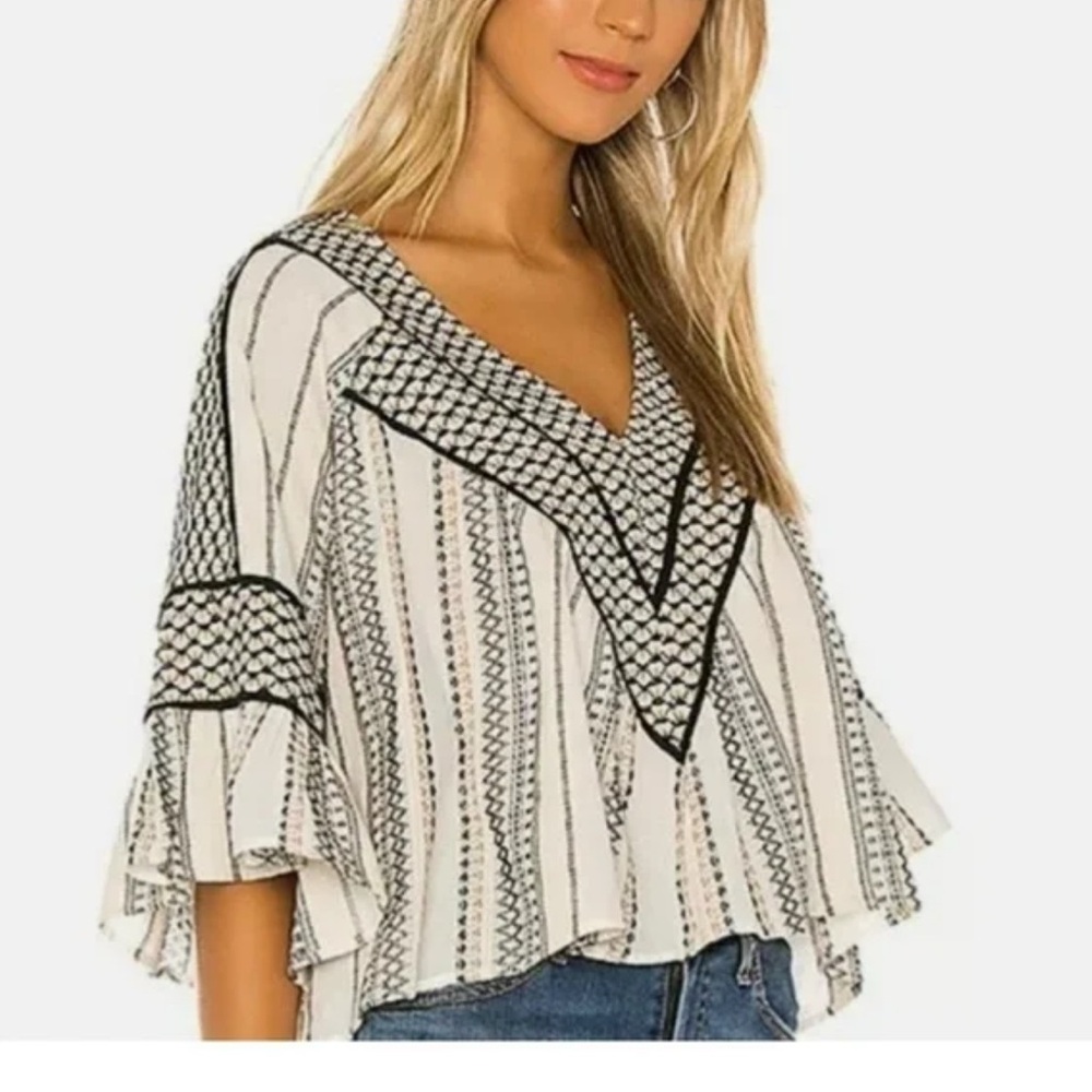 Free People Running on a Dream Top Cream Black Size L